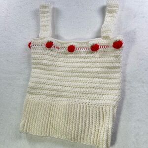 Cream Knit Tank Top with Red Strawberry Buttons